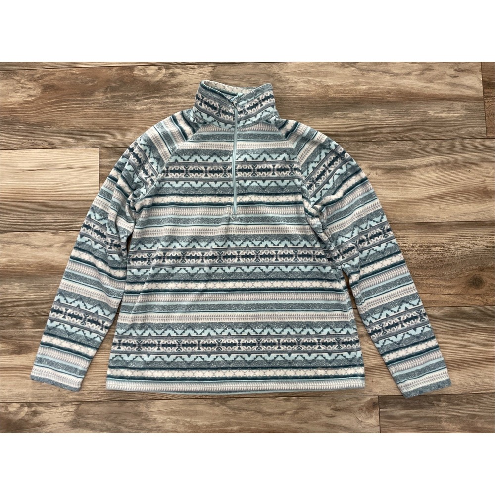 Eddie Bauer Womens Blue Geometric Fleece Quarter Zip Pullover Sweater Size L